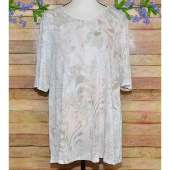 NWT Chico's CoziSoft Neutral Short Sleeve Blouse T-Shirt Top Size 2 US L - Picture 1 of 12